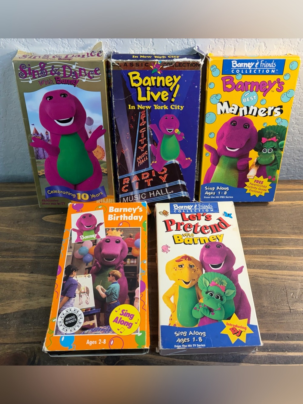 Barney The Purple Dinosaur Lot Of 5 VHS Videocassette Tapes Lot PBS Kids Used